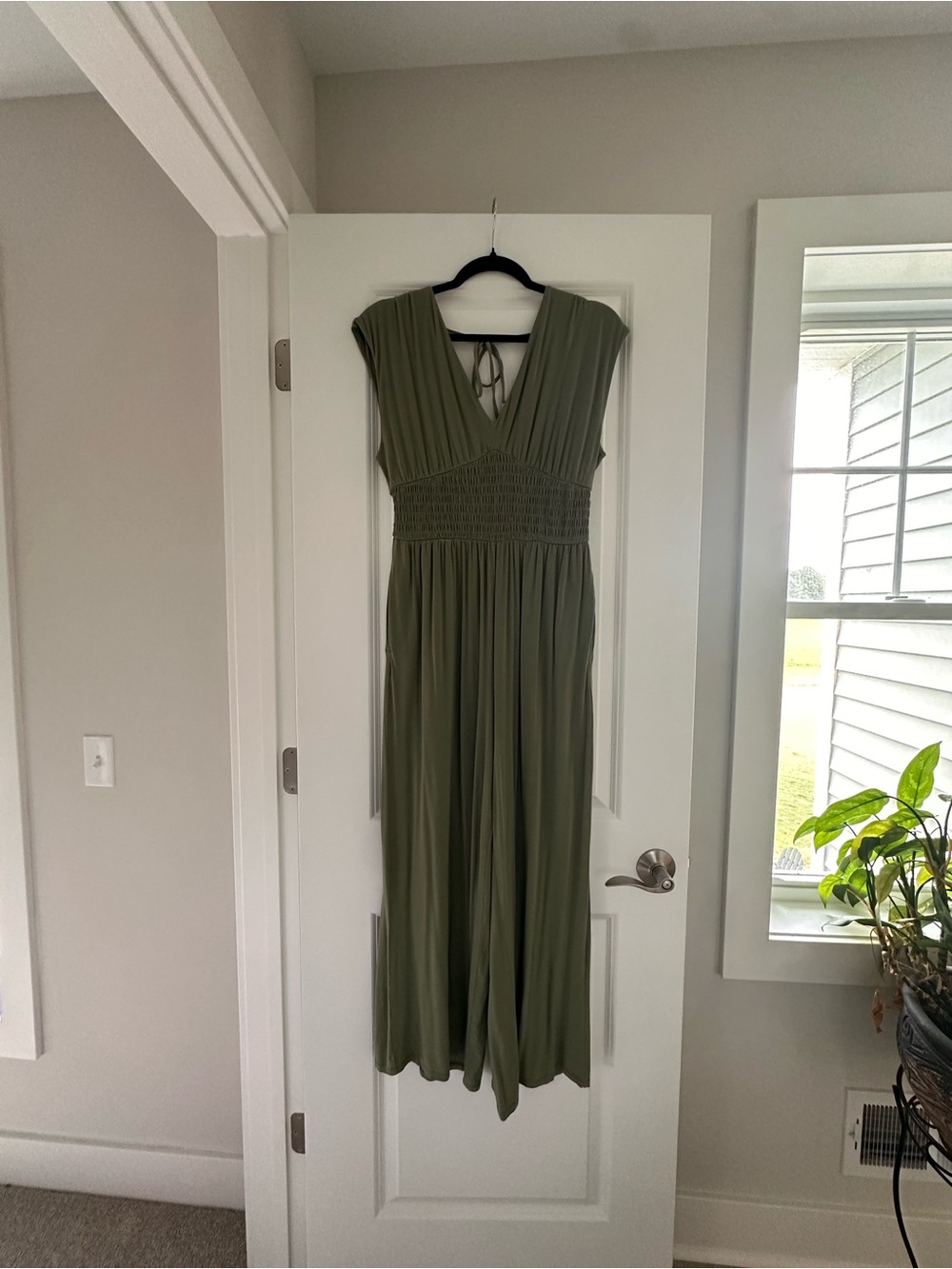 Old Navy Olive Green V-Neck Smocked Waist wide leg jumpsuit